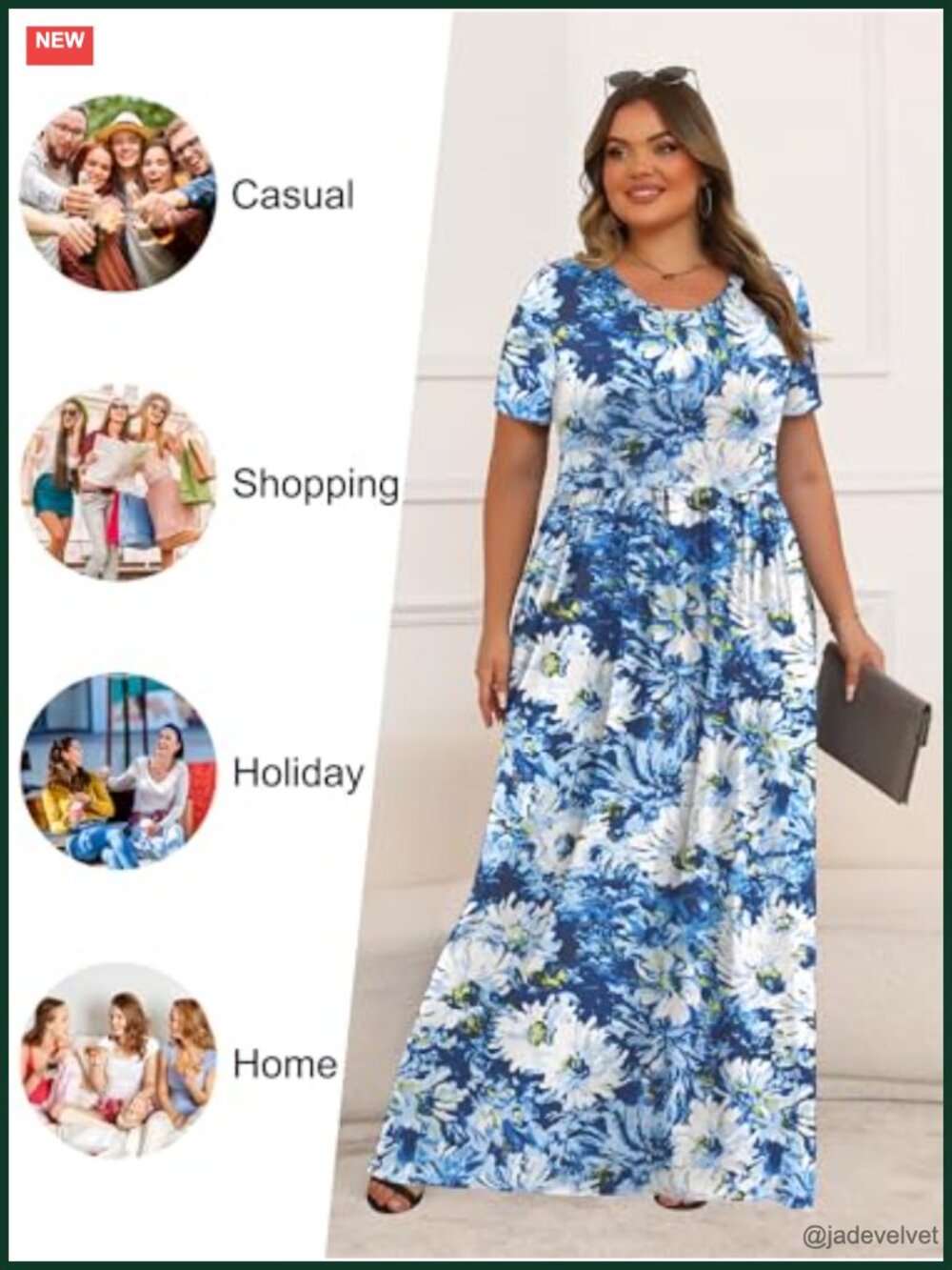 Plus Size Maxi Dress with Pockets Short Sleeve for Summer - Picture 4 of 6